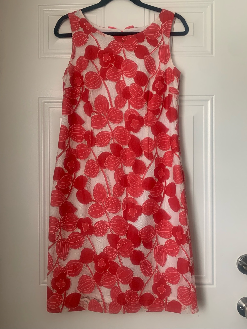 Talbots Red Floral Mesh Overlay Shift Dress Size 6